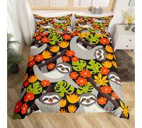 (Multi 09, Single(No Comforter)) Homewish Grey Sloth Duvet Cover Love Heart-Shaped Black Red Buffalo Checked Bedding Set Double Size Chequer Cartoon Animal Comforter Cover Set For Chi