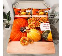 (Multi 09, Single(No Comforter)) Homewish Happy Fall Theme Fitted Sheet Double Pumpkin Decor Bed Sheets, Sunflower Gifts Festival Bed Set Essentials Vintage Wooden Barn Door Sheets