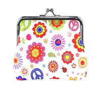 Multi 1 Orange Peaches with Peach Slices Green Leaves Pink Flowers on White Women Leather Coin Purse Hasp Card Key Change Wallet Small Buckle Handbag Case Kiss Lock Clutch Pouch Pocket for Girls Ladie