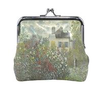 Multi 10 Claude Monet The Artist's Garden in Argenteuil Leather Coin Purse Kiss Lock Clutch Pouch Pocket Hasp Card Key Change Wallet Buckle Small Handbag Case for Women Girls Ladies