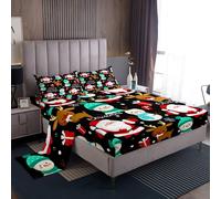 (Multi 10, Double(No Comforter)) Homewish Cute Christmas Sheet Set Double for Kids,Cartoon Santa Claus Snowman Bed Sheets for Boys Girls Xmas Reindeer Bedding Set Christmas Snowflake