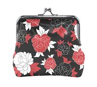 Multi 10 Orange Peaches with Peach Slices Green Leaves Pink Flowers on White Women Leather Coin Purse Hasp Card Key Change Wallet Small Buckle Handbag Case Kiss Lock Clutch Pouch Pocket for Girls Ladi