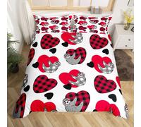 (Multi 10, Super King(No Comforter)) Homewish Grey Sloth Duvet Cover Love Heart-Shaped Black Red Buffalo Checked Bedding Set Double Size Chequer Cartoon Animal Comforter Cover Set For Chi