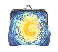 Multi 10 Two Howling Wolves at Full Moon Leather Coin Purse Kiss Lock Clutch Pouch Pocket Hasp Card Key Change Wallet Buckle Small Handbag Case for Women Girls Ladies