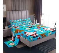 (Multi 11, Double(No Comforter)) Homewish Cute Christmas Sheet Set Double for Kids,Cartoon Santa Claus Snowman Bed Sheets for Boys Girls Xmas Reindeer Bedding Set Christmas Snowflake