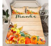 (Multi 11, Single(No Comforter)) Homewish Happy Fall Theme Fitted Sheet Double Pumpkin Decor Bed Sheets, Sunflower Gifts Festival Bed Set Essentials Vintage Wooden Barn Door Sheets