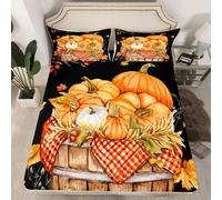(Multi 12, Single(No Comforter)) Homewish Happy Fall Theme Fitted Sheet Double Pumpkin Decor Bed Sheets, Sunflower Gifts Festival Bed Set Essentials Vintage Wooden Barn Door Sheets