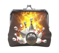 Multi 13 Women Leather Coin Purse, Hasp Card Key Change Wallet Kiss LockClutch Pouch Pocket Ladies Small Buckle Handbag Case Print Abstract Bowling Ball Crashing into The Pins