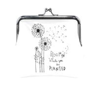 Multi 13 Women Leather Coin Purse, Hasp Card Key Change Wallet Kiss LockClutch Pouch Pocket Ladies Small Buckle Handbag Case Print Hand Drawn Dandelion Flowers Bloom