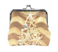 Multi 13 Women Leather Coin Purse, Hasp Card Key Change Wallet Kiss LockClutch Pouch Pocket Ladies Small Buckle Handbag Case Print Christmass Tree Seashells On Chevron Sand