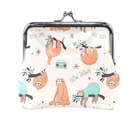 Multi 13 Women Leather Coin Purse, Hasp Card Key Change Wallet Kiss LockClutch Pouch Pocket Ladies Small Buckle Handbag Case Different Actions Pigs Piglets Piggies On White