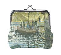 Multi 14 Claude Monet The Artist's Garden in Argenteuil Leather Coin Purse Kiss Lock Clutch Pouch Pocket Hasp Card Key Change Wallet Buckle Small Handbag Case for Women Girls Ladies