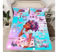 (Multi 14, Single(No Comforter)) Black Hair Girls Fitted Sheet Cartoon Unicorn Double Bed Sheets for Girls,American African Kids Sheets Cute Afro Melanin Princess Bedding Set,Magical
