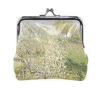 Multi 15 Claude Monet The Artist's Garden in Argenteuil Leather Coin Purse Kiss Lock Clutch Pouch Pocket Hasp Card Key Change Wallet Buckle Small Handbag Case for Women Girls Ladies