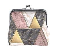 Multi 15 Marble Granite Agate Purple Pink Gold Black Art Paint Triangle Tiles Women Leather Coin Purse Hasp Card Key Change Wallet Small Buckle Handbag Case Kiss Lock Clutch Pouch Pocket for Girls Lad