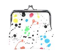 Multi 15 Shiny Sparkles and Sequins in the Form of Stars on a Dark Background Women Leather Coin Purse Hasp Card Key Change Wallet Small Buckle Handbag Case Kiss Lock Clutch Pouch Pocket for Girls Lad
