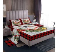 (Multi 15, Single(No Comforter)) Homewish Cute Christmas Sheet Set Double for Kids,Cartoon Santa Claus Snowman Bed Sheets for Boys Girls Xmas Reindeer Bedding Set Christmas Snowflake