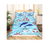 (Multi 16, Super King(No Comforter)) Homewish Nautical Comforter Cover For Kids Teens Double,Ocean Ship Anchor Bedding Set Sailboat Rudder Duvet Cover White Navy Blue Striped Bedspread