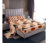 (Multi 17, Single(No Comforter)) Cartoon Pumpkin Decor Sheet Set Spooky Halloween Candy Trick or Treat Bed Sheets Set, Pumpkin Lantern Kawaii Ghost Sheets for Halloween Party