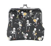 Multi 17 Women Leather Coin Purse, Hasp Card Key Change Wallet Kiss LockClutch Pouch Pocket Ladies Small Buckle Handbag Case Print Abstract Bowling Ball Crashing into The Pins