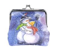 Multi 17 Women Leather Coin Purse, Hasp Card Key Change Wallet Kiss LockClutch Pouch Pocket Ladies Small Buckle Handbag Case Print Mr. Snowman and Mrs. Snowman Bird Snow Day Blue