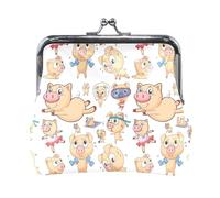 Multi 17 Women Leather Coin Purse, Hasp Card Key Change Wallet Kiss LockClutch Pouch Pocket Ladies Small Buckle Handbag Case Different Actions Pigs Piglets Piggies On White