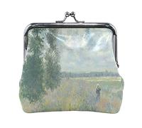 Multi 18 Claude Monet The Artist's Garden in Argenteuil Leather Coin Purse Kiss Lock Clutch Pouch Pocket Hasp Card Key Change Wallet Buckle Small Handbag Case for Women Girls Ladies