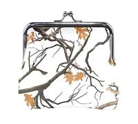 Multi 18 Orange Peaches with Peach Slices Green Leaves Pink Flowers on White Women Leather Coin Purse Hasp Card Key Change Wallet Small Buckle Handbag Case Kiss Lock Clutch Pouch Pocket for Girls Ladi