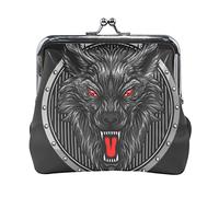 Multi 18 Two Howling Wolves at Full Moon Leather Coin Purse Kiss Lock Clutch Pouch Pocket Hasp Card Key Change Wallet Buckle Small Handbag Case for Women Girls Ladies