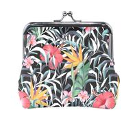 Multi 18 Women Leather Coin Purse, Hasp Card Key Change Wallet Kiss LockClutch Pouch Pocket Ladies Small Buckle Handbag Case Print Hand Drawn Dandelion Flowers Bloom