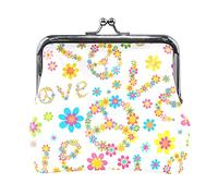 Multi 19 Orange Peaches with Peach Slices Green Leaves Pink Flowers on White Women Leather Coin Purse Hasp Card Key Change Wallet Small Buckle Handbag Case Kiss Lock Clutch Pouch Pocket for Girls Ladi