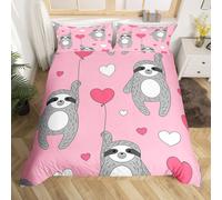 (Multi 19, Super King(No Comforter)) Homewish Grey Sloth Duvet Cover Love Heart-Shaped Black Red Buffalo Checked Bedding Set Double Size Chequer Cartoon Animal Comforter Cover Set For Chi