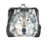 Multi 20 Two Howling Wolves at Full Moon Leather Coin Purse Kiss Lock Clutch Pouch Pocket Hasp Card Key Change Wallet Buckle Small Handbag Case for Women Girls Ladies