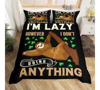 (Multi 21, Single(No Comforter)) Homewish Grey Sloth Duvet Cover Love Heart-Shaped Black Red Buffalo Checked Bedding Set Double Size Chequer Cartoon Animal Comforter Cover Set For Chi