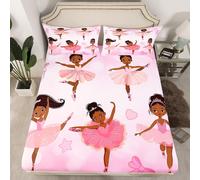 (Multi 24, King(No Comforter)) Black Hair Girls Fitted Sheet Cartoon Unicorn Double Bed Sheets for Girls,American African Kids Sheets Cute Afro Melanin Princess Bedding Set,Magical
