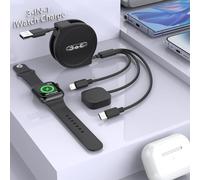 Multi 3-in-1 Retractable Universal Charging Cable+Apple Smart Watch Charger Cord,USB A to Lightning+Type C+Watch Charger for iWatch Series 9 8 7 6 5 4 3 2 SE/iPhone 14 13 12 Pro/Samsung/iPad-Black