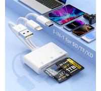 Multi 3-in-3 SD/TF/XD Card Reader for iPhone,Lightning + USB C + USB A Connector Memory Card Reader, Multiple Micro SD Card Reader for iPhone 15 14 13/iPad Pro/Samsung/Android/Mac/PC,Plug & Play