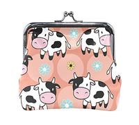 Multi 3 Orange Peaches with Peach Slices Green Leaves Pink Flowers on White Women Leather Coin Purse Hasp Card Key Change Wallet Small Buckle Handbag Case Kiss Lock Clutch Pouch Pocket for Girls Ladie
