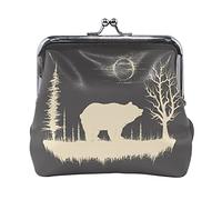 Multi 3 Seamless Golden Pines Hand Drawn Gold Pine Dots on Dark Women Leather Coin Purse Hasp Card Key Change Wallet Small Buckle Handbag Case Kiss Lock Clutch Pouch Pocket for Girls Ladies