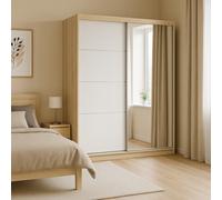 Multi 35 X 183 Modern Sliding Door Wardrobe With Mirror Stylish Storage In Sonoma Oak And White Semi Gloss Finish