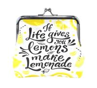Multi 4 Women Leather Coin Purse, Hasp Card Key Change Wallet Kiss LockClutch Pouch Pocket Ladies Small Buckle Handbag Case Print Yellow Lemon Slices If Life Gives You Lemons Make