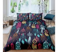 (Multi 40, Super King(No Comforter)) Dreamcatcher Bedding Set for Girls Child,Bohemian Tribal Feathers Duvet Cover Double Size,Exotic Tribe Flower Comforter Cover Set for Youth Boys