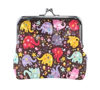 Multi 5 Women Leather Coin Purse, Hasp Card Key Change Wallet Kiss LockClutch Pouch Pocket Ladies Small Buckle Handbag Case Print Exotic Green Leaves and Orange Flowers