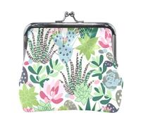 Multi 5 Women Leather Coin Purse, Hasp Card Key Change Wallet Kiss LockClutch Pouch Pocket Ladies Small Buckle Handbag Case Print Hand Drawn Dandelion Flowers Bloom