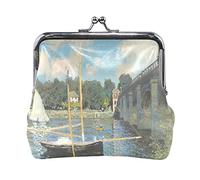 Multi 6 Claude Monet The Artist's Garden in Argenteuil Leather Coin Purse Kiss Lock Clutch Pouch Pocket Hasp Card Key Change Wallet Buckle Small Handbag Case for Women Girls Ladies