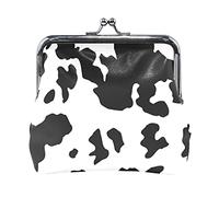 Multi 7 Animal Texture Print Cow Skin Black White Pattern Black Stains Spots Women Leather Coin Purse Hasp Card Key Change Wallet Small Buckle Handbag Case Kiss Lock Clutch Pouch Pocket for Girls Ladi