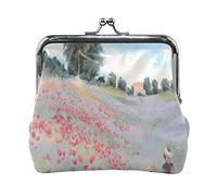 Multi 7 Claude Monet The Artist's Garden in Argenteuil Leather Coin Purse Kiss Lock Clutch Pouch Pocket Hasp Card Key Change Wallet Buckle Small Handbag Case for Women Girls Ladies