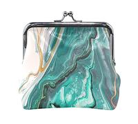 Multi 7 Gold Turquoise Aquamarine Art Ocean Sea River Marbling Marble Women Leather Coin Purse Hasp Card Key Change Wallet Small Buckle Handbag Case Kiss Lock Clutch Pouch Pocket for Girls Ladies