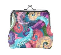 Multi 7 Women Leather Coin Purse, Hasp Card Key Change Wallet Kiss LockClutch Pouch Pocket Ladies Small Buckle Handbag Case Print Abstract Bowling Ball Crashing into The Pins