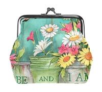Multi-8 Be Still Hummingbird Daisy Womens Kiss Lock Wallet Small Zipper Coin Pocket for Womens Vintage Purse Card Holder, 4.3x4.7 in/11x12 cm